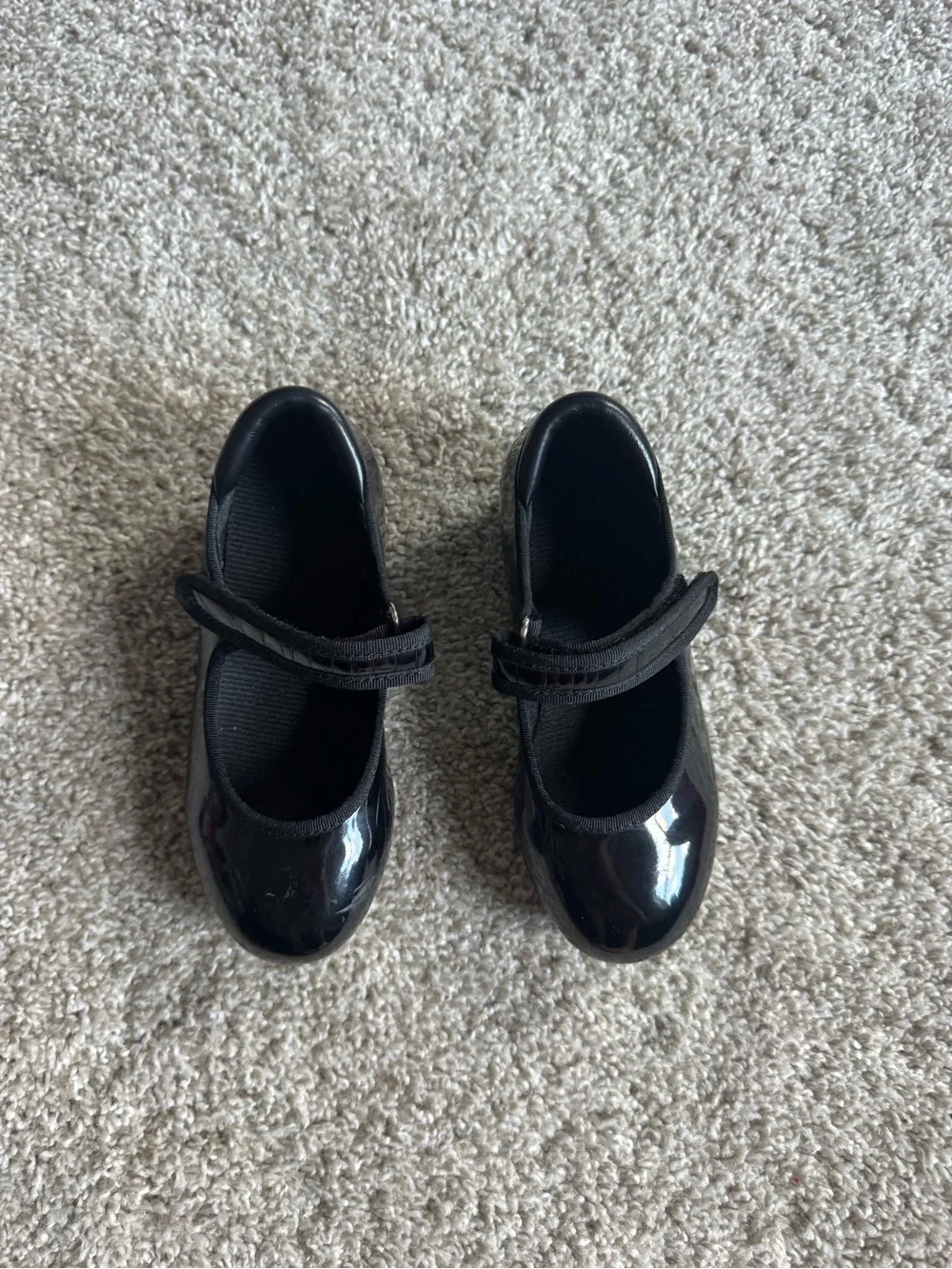 Girls Black Patent Tap Dance Shoes Mary Jane Strap Dancewear Size 10.5